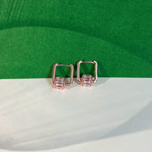 Geometric Huggie Hoop Earrings in Rose Gold Plating with Sparkling Baguette Crystals