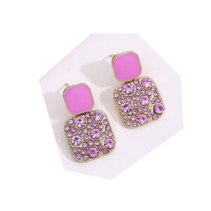 Fashion Elegant Square Drop Earrings with Purple Crystal
