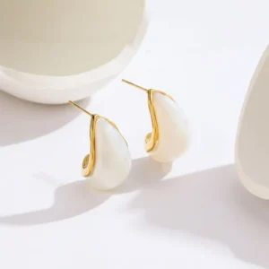 White Water Drop Shaped Titanium Steel Earrings