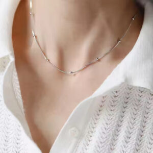 Stainless Steel Round Beads Snake Chain Necklace