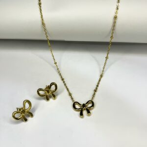 Elegant Bow Tie Pendant & Earrings Set – Gold Plated | Tarnish-Free & Waterproof