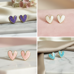 4 Gold Plated Brass Heart Shape Stud Earrings Combo