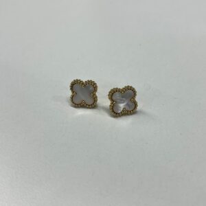 White Clover Gold Plated Stud Earrings