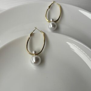 3 in 1 Gold Plated Party Pearls Drop Oval Hoop Earring